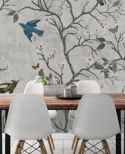 mural de papel pintado de bosque claro con pájaros para dormitorio mural de papel pintado de bosque claro con pájaros para dormitorio