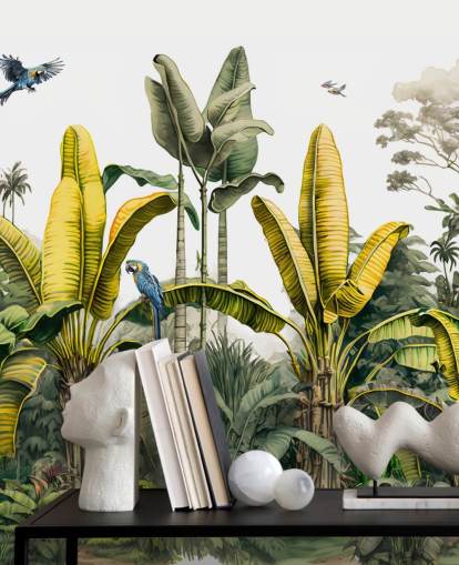 green and yellow jungle wallpaper mural with birds green and yellow jungle wallpaper mural with birds