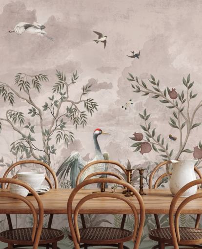 roze bloemenbehangmuurschildering met vogels voor de slaapkamer roze bloemenbehangmuurschildering met vogels voor de slaapkamer