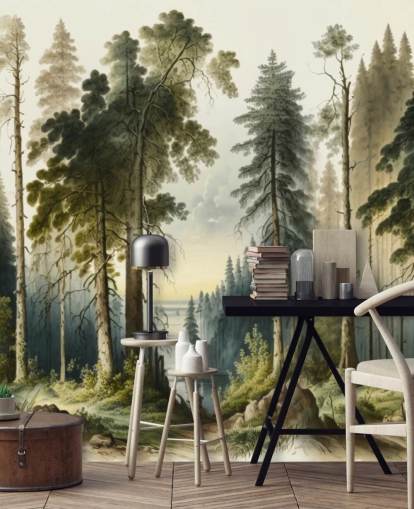 grønn skog tapet for kontor