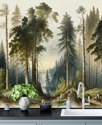 green forest wallpaper for office
