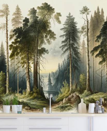 green forest wallpaper for office