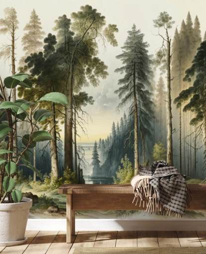 grüne Waldtapete für das Büro