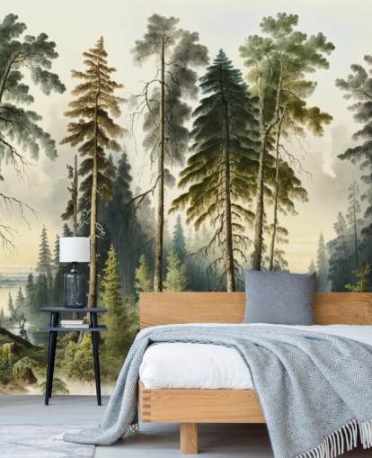 mural de papel pintado de árbol verde