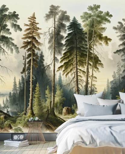 mural de papel pintado de árbol verde