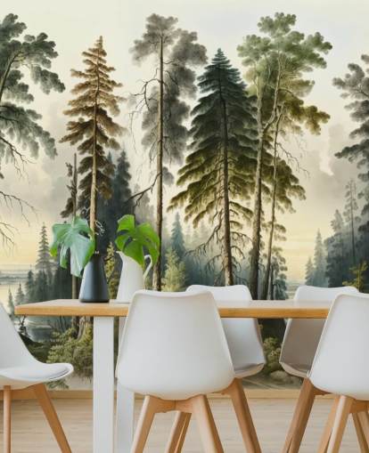 behangmuurschildering met groene bomen behangmuurschildering met groene bomen