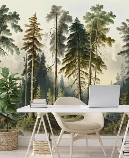 green tree wallpaper mural