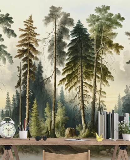 mural de papel pintado de árbol verde