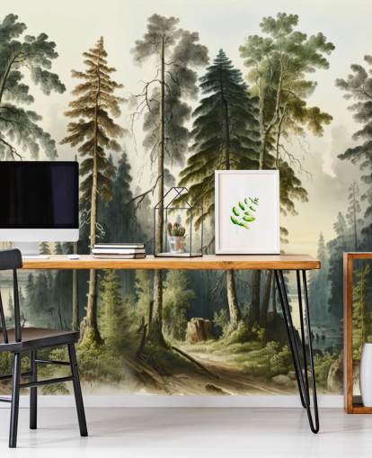 grønt tre tapet veggmaleri