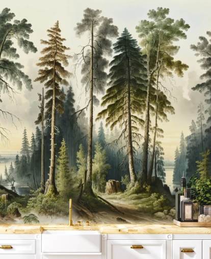 green tree wallpaper mural