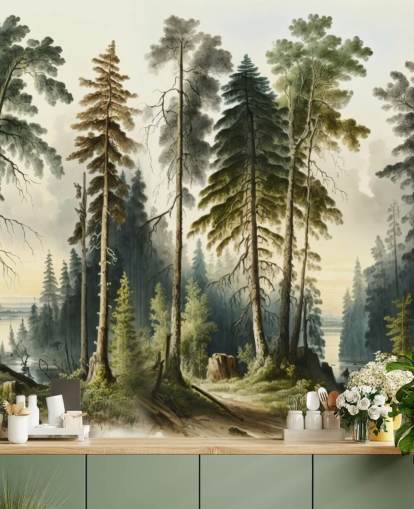 green tree wallpaper mural