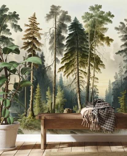 mural de papel pintado de árbol verde