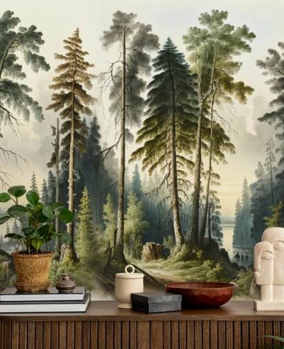 mural de papel pintado de árbol verde