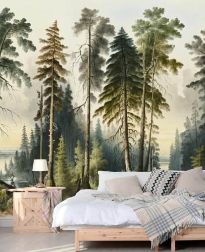 mural de papel pintado de árbol verde