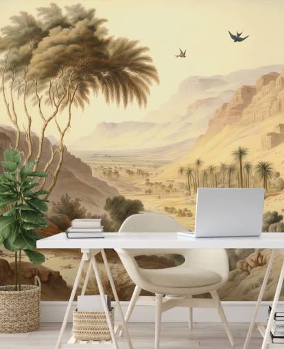 mural de papel pintado con paisaje de montañas desérticas