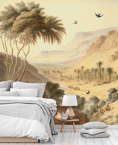 mural de papel pintado con paisaje de montañas desérticas