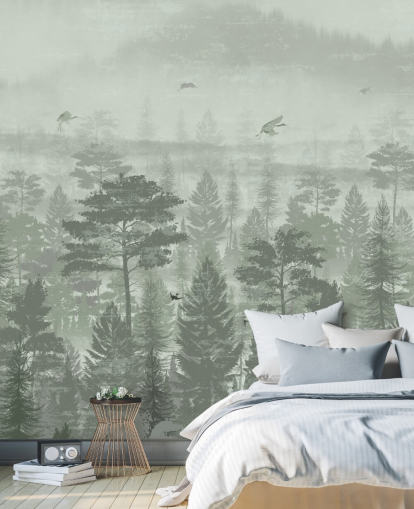 papier peint forêt verte avec oiseaux pour chambre papier peint forêt verte avec oiseaux pour chambre