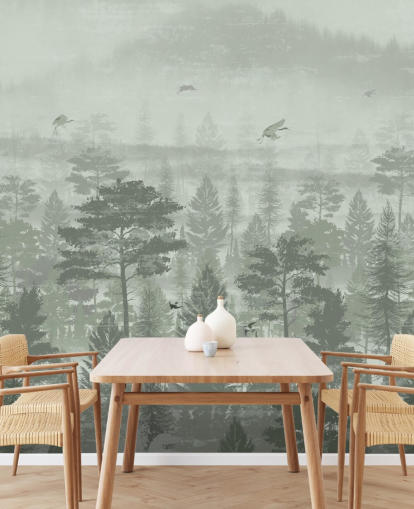 papier peint forêt verte avec oiseaux pour chambre