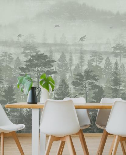 mural de papel de parede de floresta verde com pássaros para quarto mural de papel de parede de floresta verde com pássaros para quarto