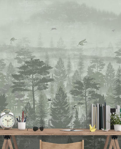 green forest wallpaper mural with birds for bedroom green forest wallpaper mural with birds for bedroom