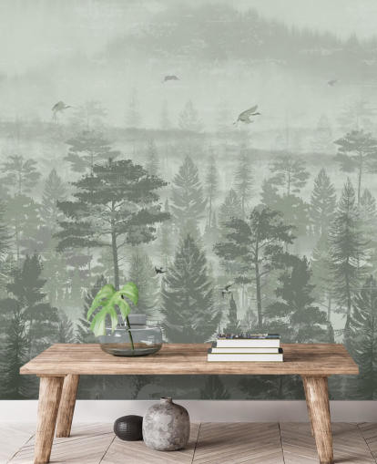 green forest wallpaper mural with birds for bedroom green forest wallpaper mural with birds for bedroom