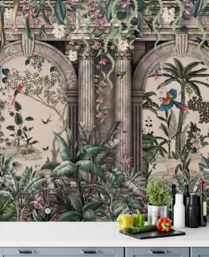papier peint jungle avec façade