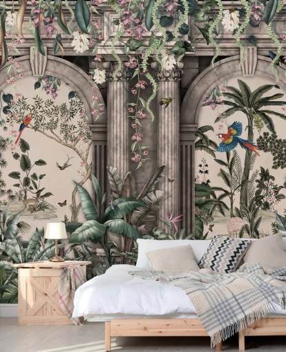 papier peint jungle avec façade