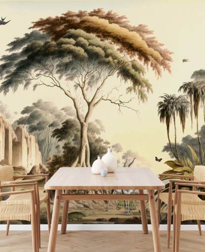 papier peint lumineux de la jungle avec des animaux pour chambre