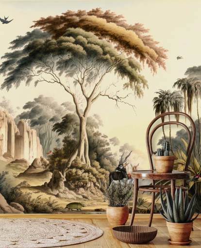 papel de parede brilhante da selva com animais para o quarto