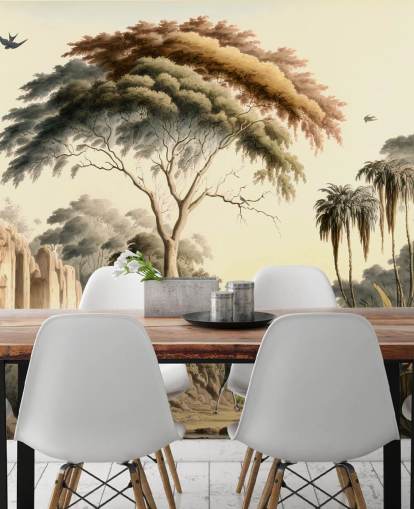 bright jungle wallpaper with animals for bedroom