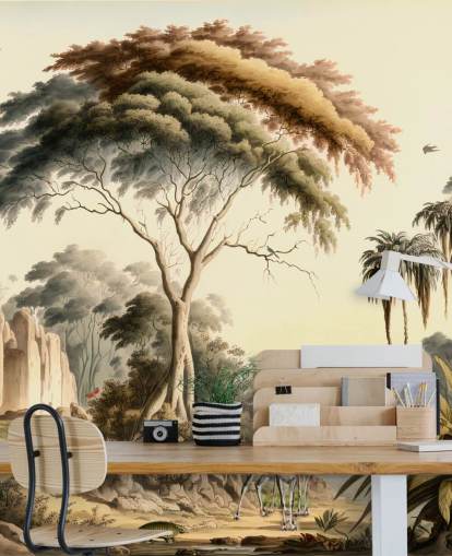 bright jungle wallpaper with animals for bedroom