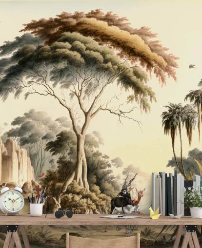 brillante fondo de pantalla de jungla con animales para dormitorio brillante fondo de pantalla de jungla con animales para dormitorio