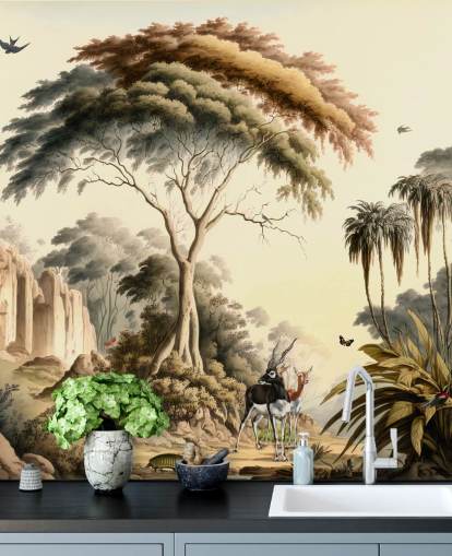 bright jungle wallpaper with animals for bedroom
