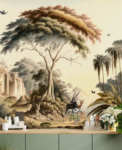 helder junglebehang met dieren voor de slaapkamer