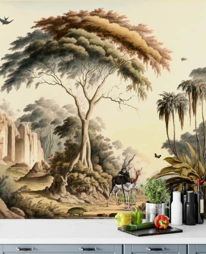 helder junglebehang met dieren voor de slaapkamer