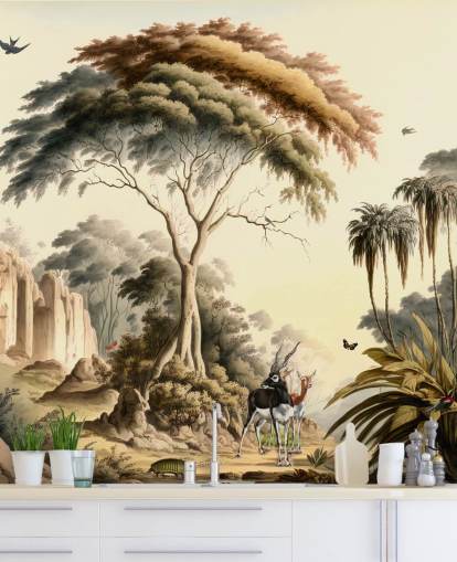 bright jungle wallpaper with animals for bedroom