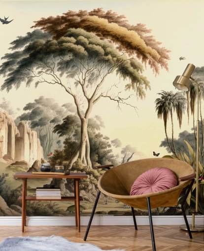 bright jungle wallpaper with animals for bedroom