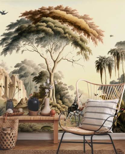 bright jungle wallpaper with animals for bedroom