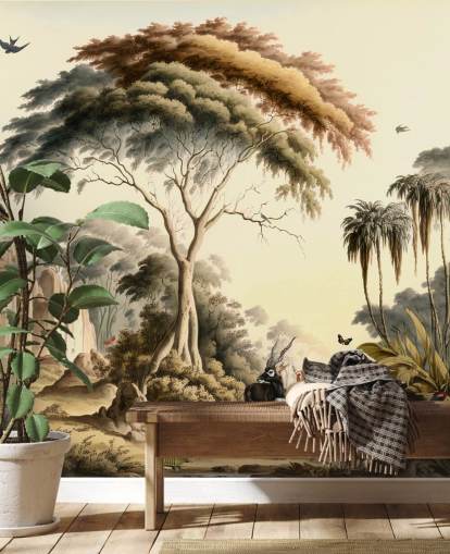 bright jungle wallpaper with animals for bedroom