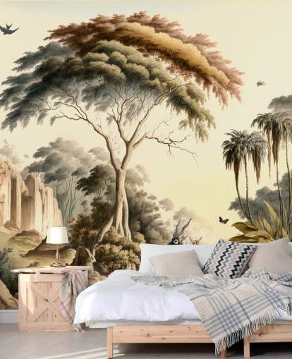 bright jungle wallpaper with animals for bedroom