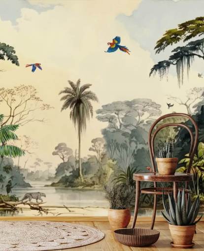 green jungle wallpaper mural with birds for bedroom green jungle wallpaper mural with birds for bedroom