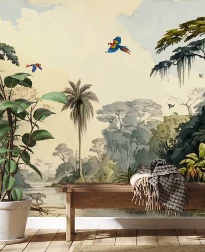 green jungle wallpaper mural with birds for bedroom green jungle wallpaper mural with birds for bedroom