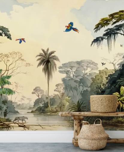 green jungle wallpaper mural with birds for bedroom green jungle wallpaper mural with birds for bedroom