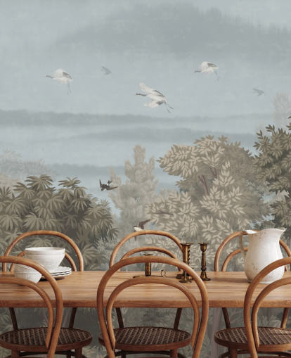 papier peint coloré de la forêt avec des oiseaux pour une chambre