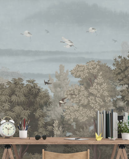 colorful forest wallpaper with birds for a bedroom colorful forest wallpaper with birds for a bedroom