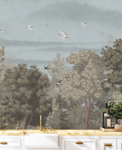 colourful forest wallpaper with birds for a bedroom colourful forest wallpaper with birds for a bedroom