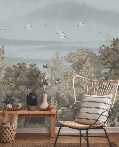 papier peint coloré de la forêt avec des oiseaux pour une chambre papier peint coloré de la forêt avec des oiseaux pour une chambre