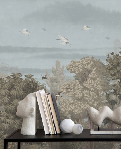 papier peint coloré de la forêt avec des oiseaux pour une chambre