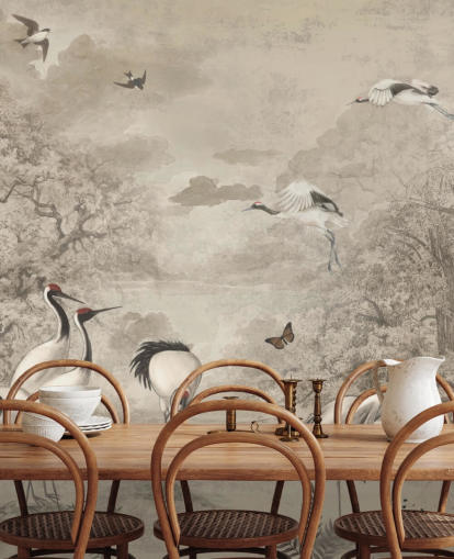 Illustratie van Jungle Cranes op sepia-behang Illustratie van Jungle Cranes op sepia-behang