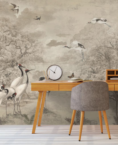 Ilustración de Jungle Cranes sobre fondo de pantalla sepia